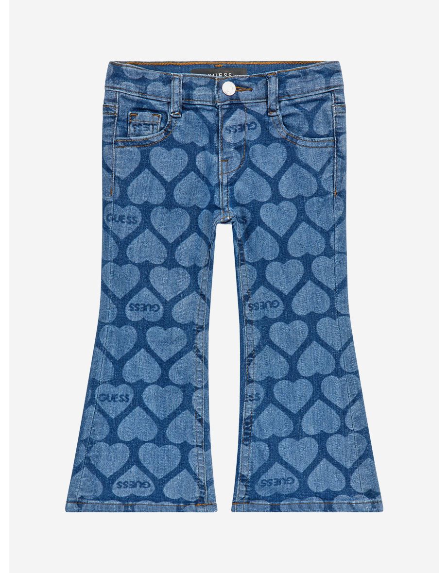 Jeans svasati da bambina con stampa a cuore blu