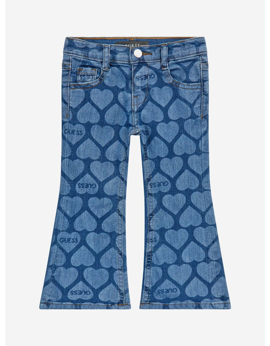 Jeans svasati da bambina con stampa a cuore blu