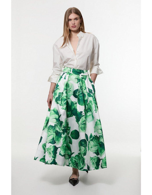 Gonna formale in twill verde rosa