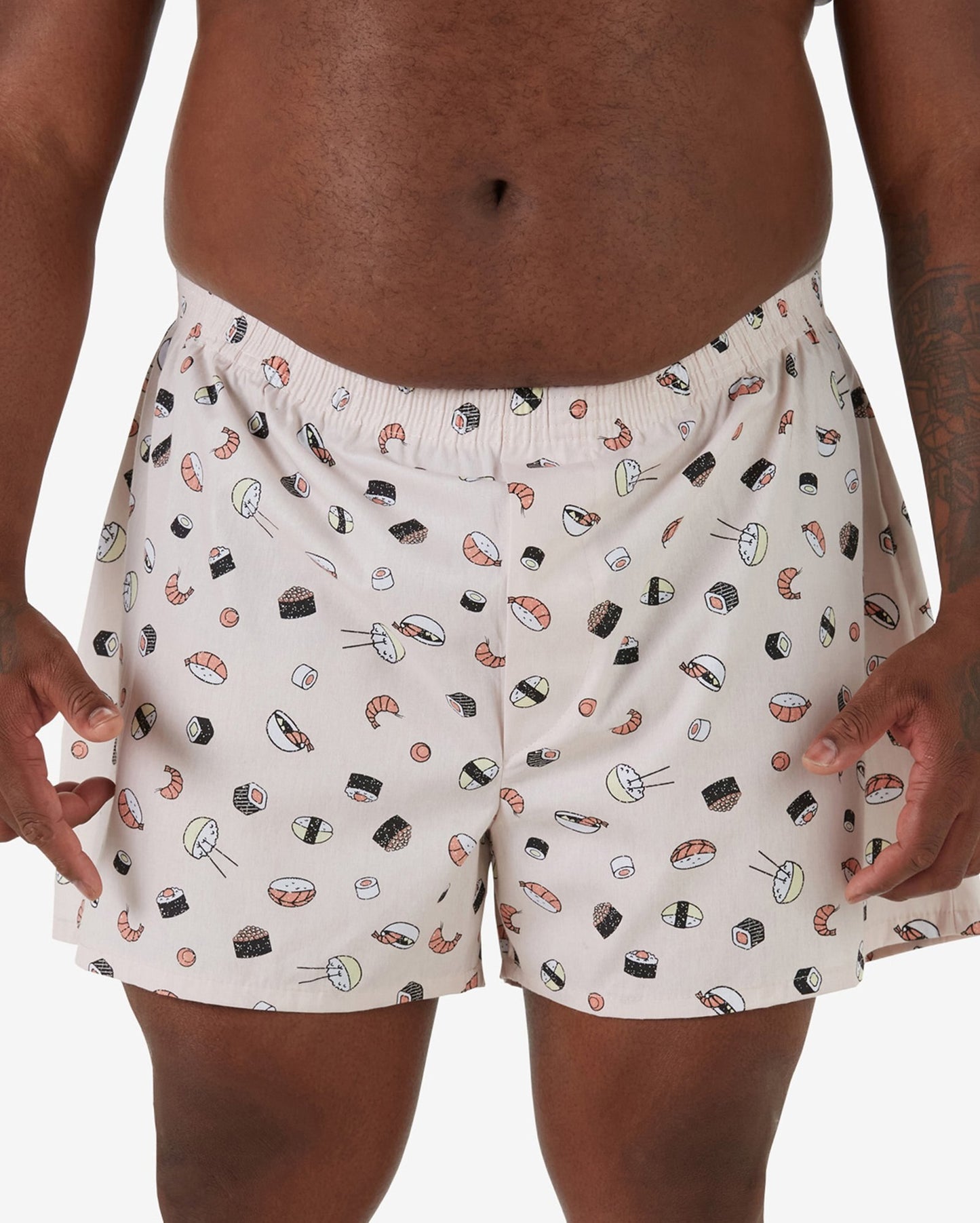 Boxer rosa chiaro con stampa di sushi