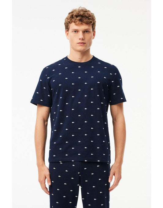 Maglietta a maniche corte con stampa coccodrillo Lacoste All Over - Navy