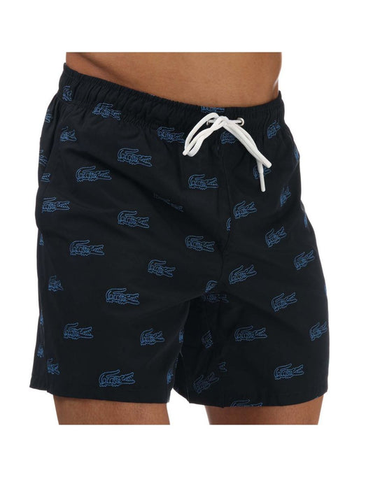Calça de banho masculina Lacoste Embroidered Crocodile em azul