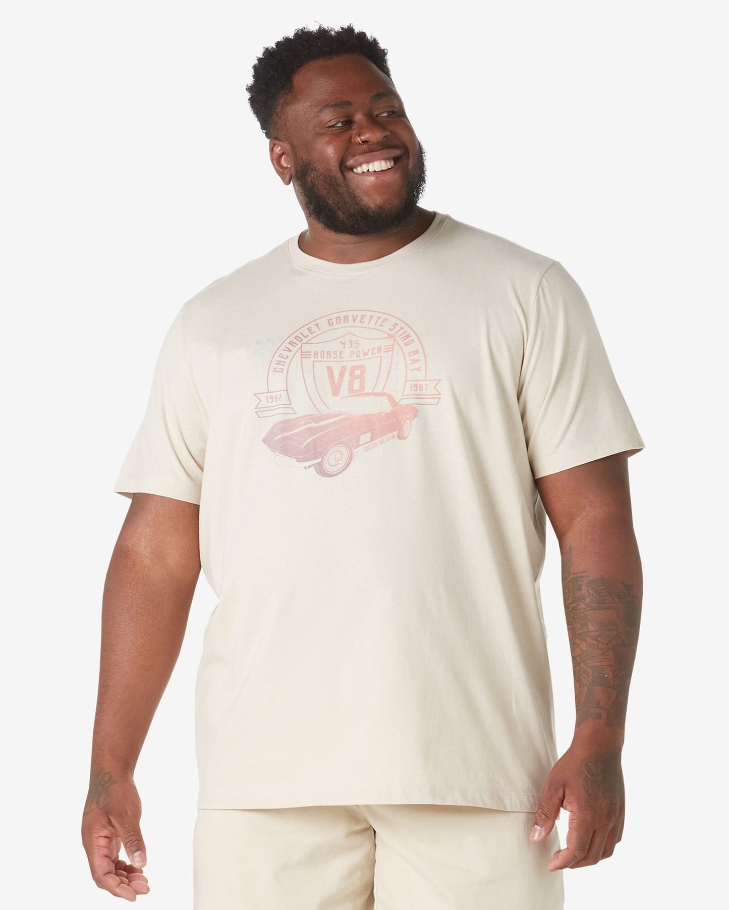 Camiseta masculina plus size de manga curta Chevrolet cáqui Riachuelo