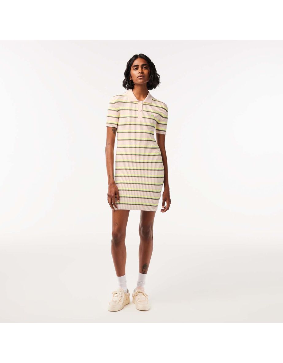 Vestido polo feminino Lacoste de fabricação francesa com listras