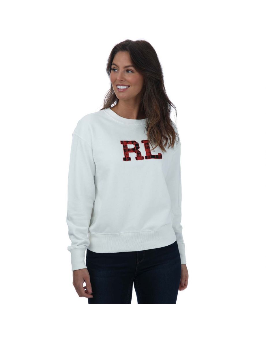 Felpa Ralph Lauren da donna in French Terry bianca con logo in rilievo
