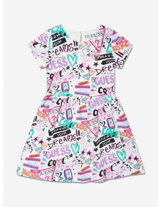 Vestido Graffiti Print Branco para Meninas