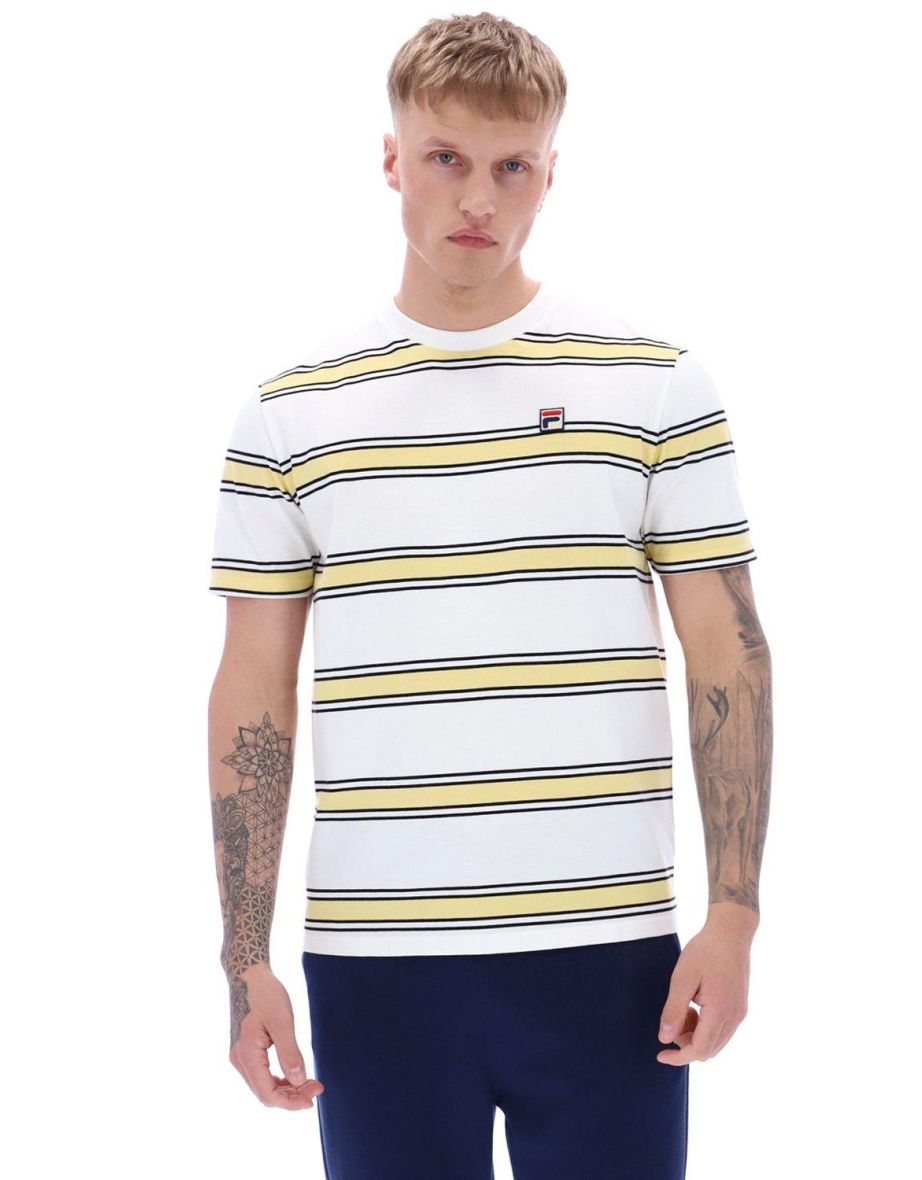 Camiseta de rayas teñida en hilo Sanders en colores Gardenia, Palomitas de maíz y Negro