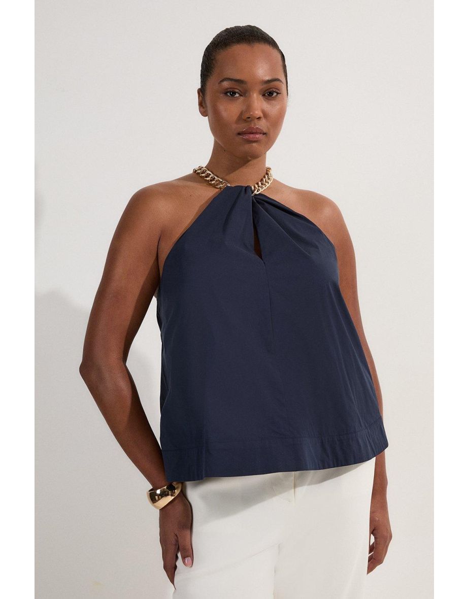 Camicia Plus Size in Popeline di cotone con catene e tessuto a balestra