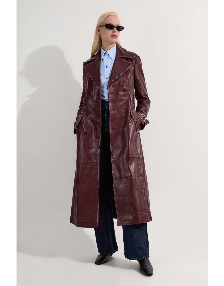 Trench sartoriale in pelle Petite con dettagli in punto