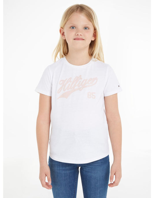 Maglietta Bianca Logo Script Ragazze