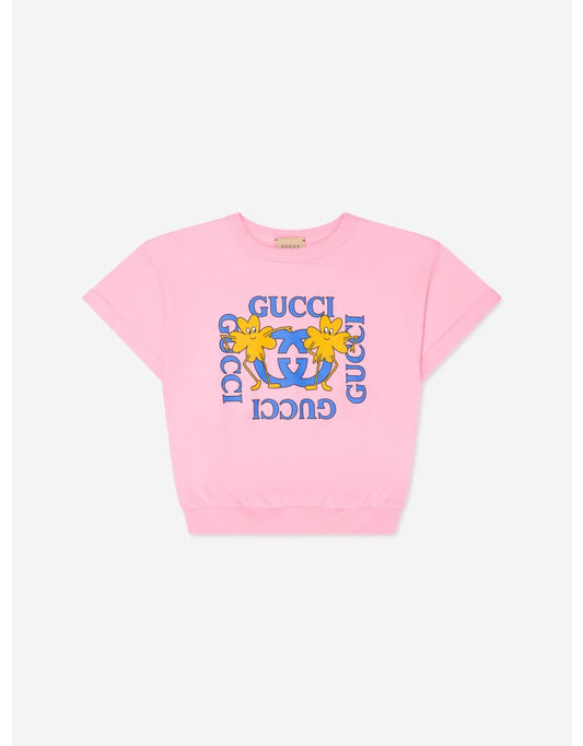 Maglietta con stampa logo rosa da ragazza