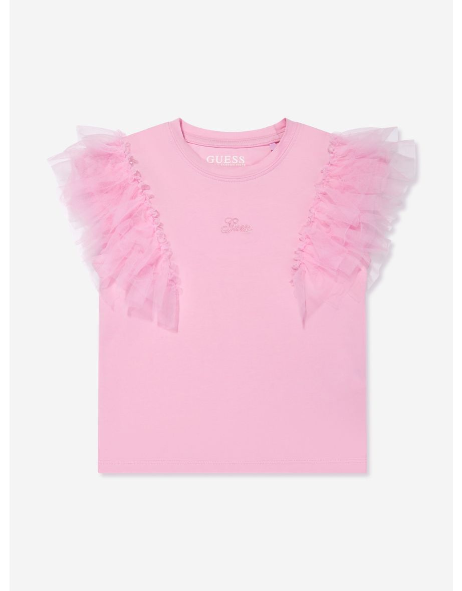 Camiseta rosa de niña con mangas de tul