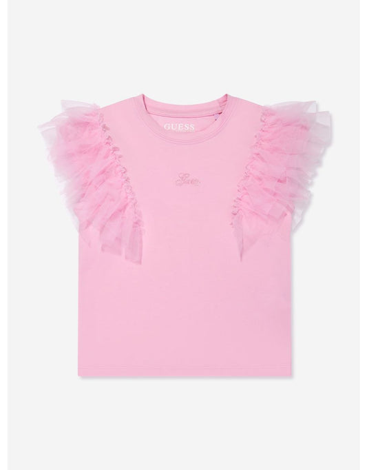 Camiseta rosa de niña con mangas de tul