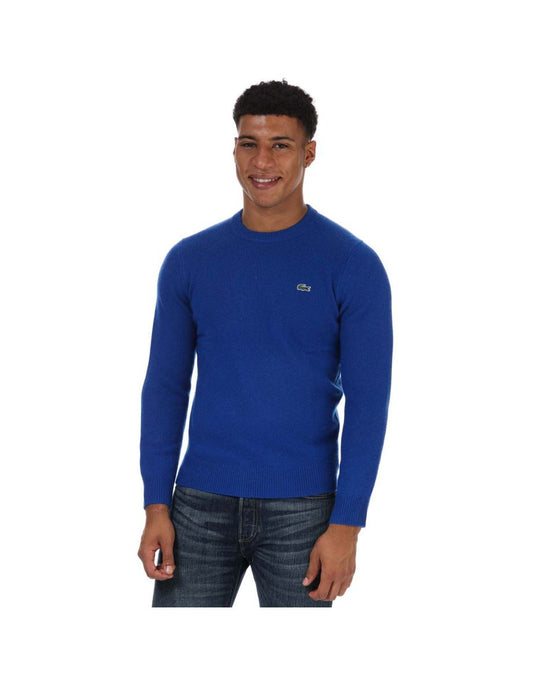 Suéter masculino com gola alta de algodão de cashmere da Lacoste em azul