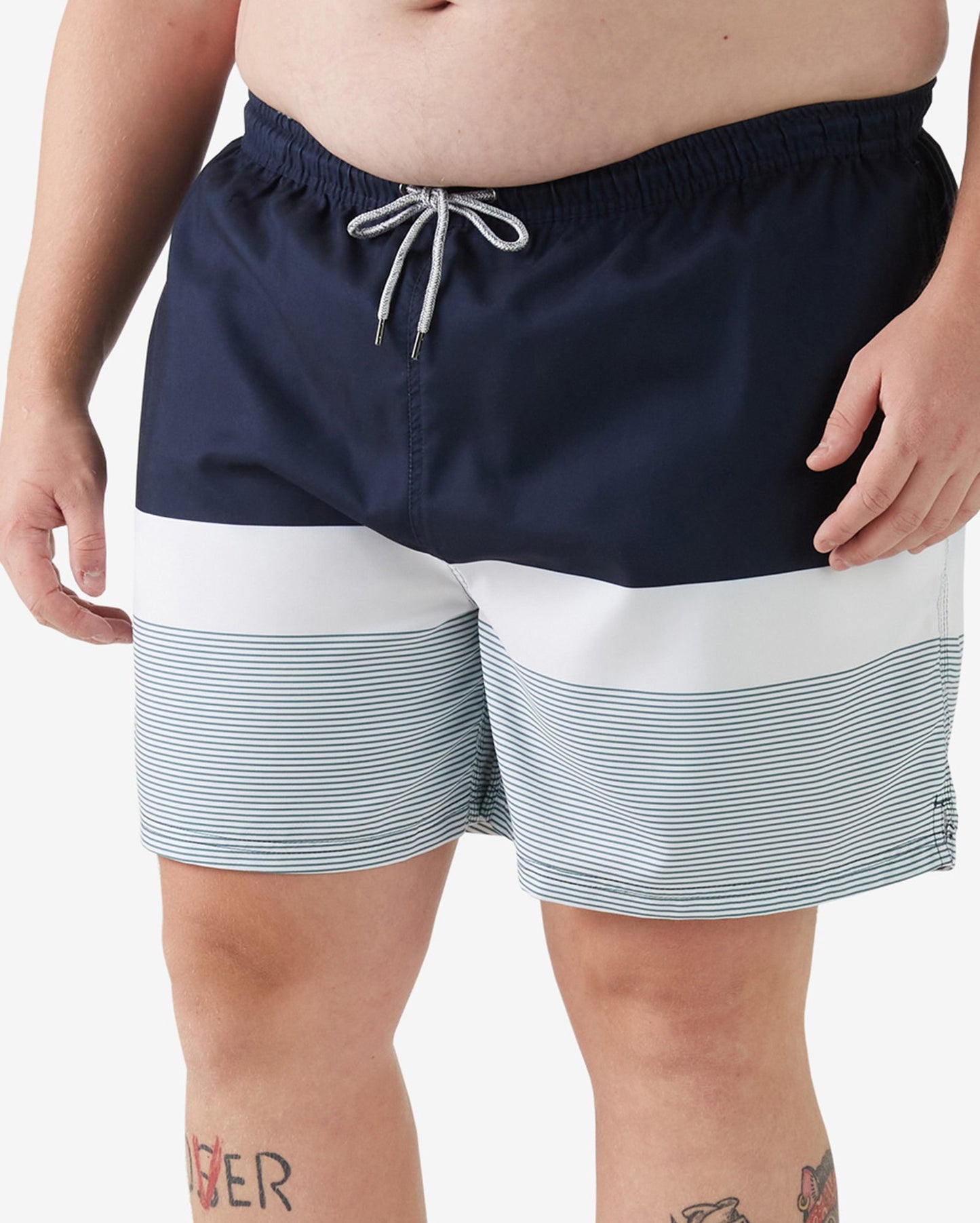 Calção de banho masculino plus size listrado azul-marinho