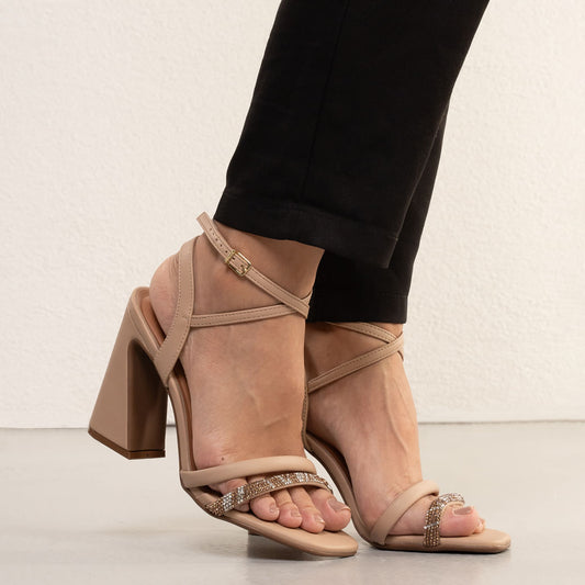 Sandalo con tacco a blocco beige da donna Vizzano