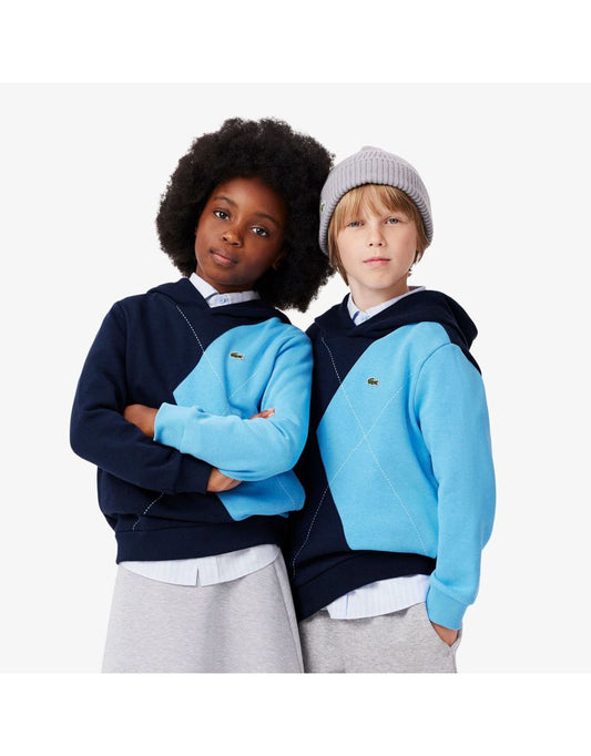 Boy's Lacoste Juniors Argyle Pattern Hoodie in Blue