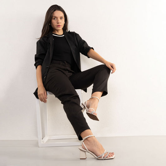 Women's White Block Heel Tie-Up Sandals