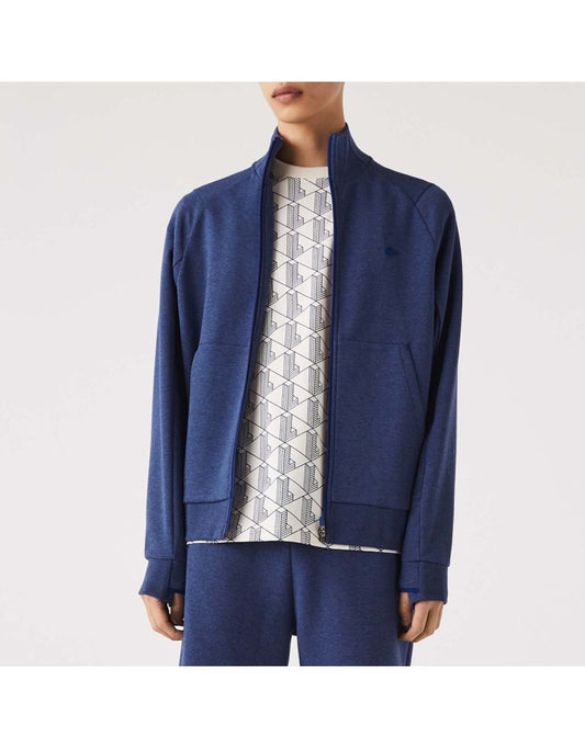 Moletom Lacoste azul com gola alta e zíper para homens