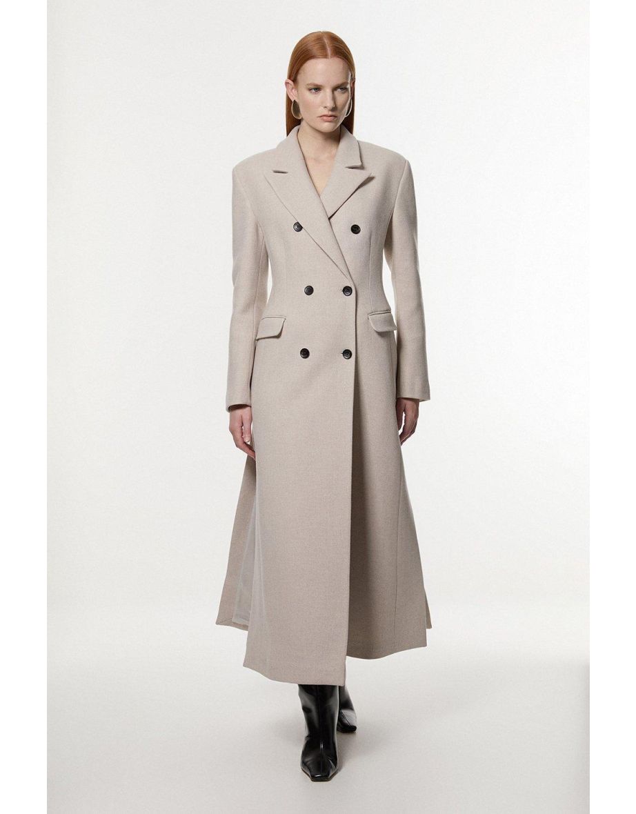 Maxi cappotto sartoriale doppiopetto in misto lana italiana Petite