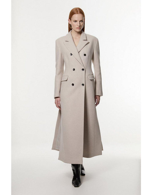 Maxi cappotto sartoriale doppiopetto in misto lana italiana Petite