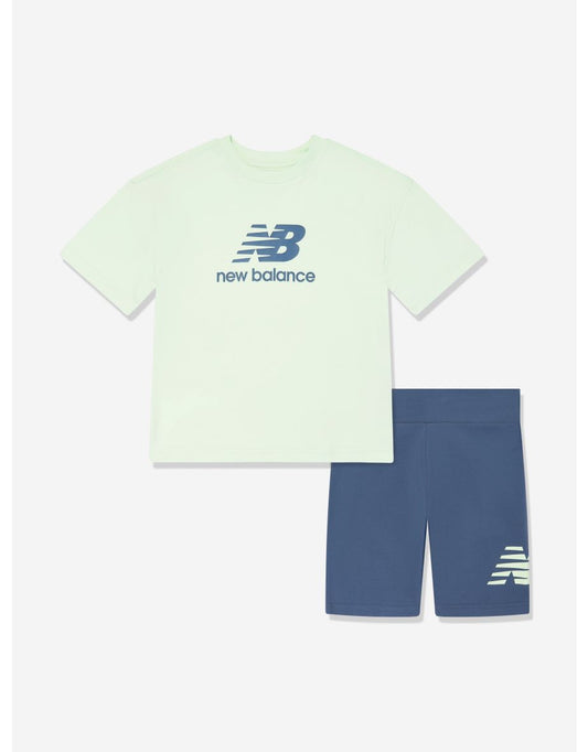 Set di maglietta e pantaloncini New Balance Girls' Stacked Logo in verde