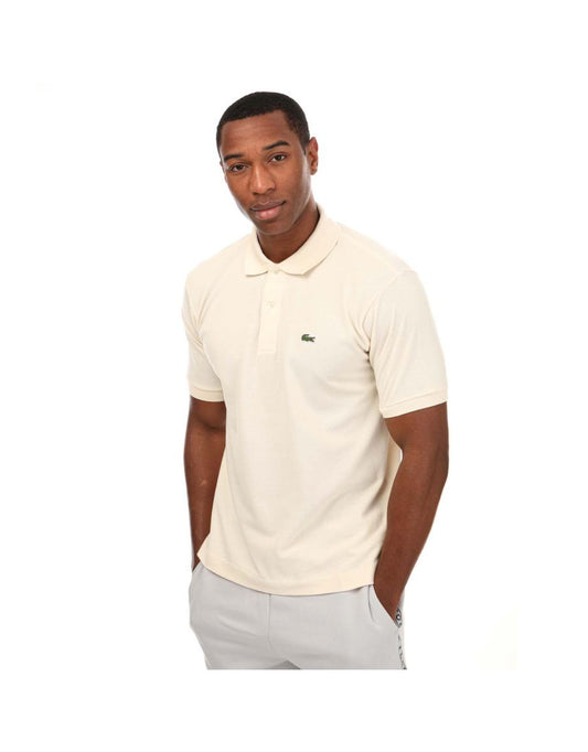 Polo Lacoste a manica corta con colletto a coste da uomo in crema