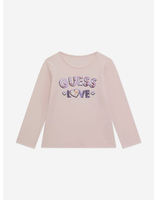 Camiseta con logo de manga larga para niña Guess - Rosa