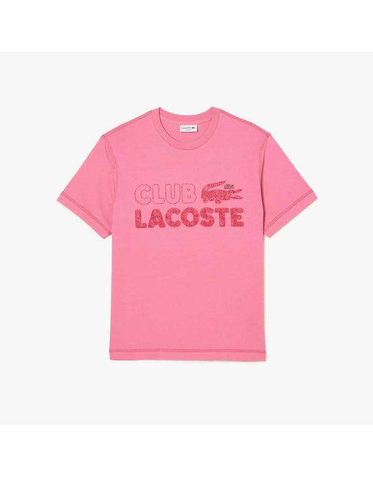 Camiseta masculina de algodão orgânico Lacoste Vintage Print - Rosa
