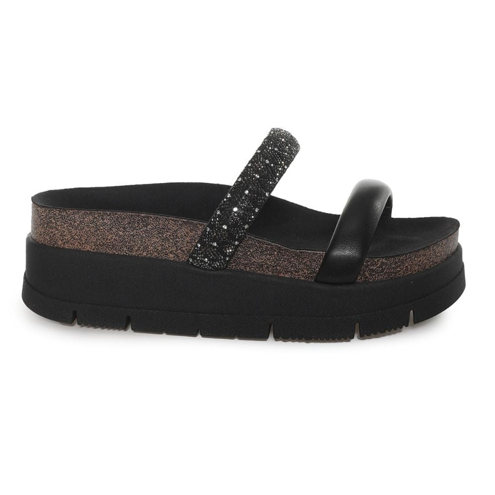 Women's Platform Sandals with Shiny Straps - Moleca Black