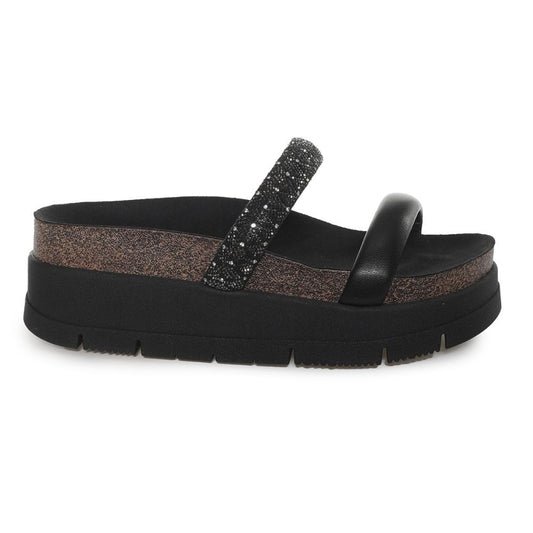 Women's Platform Sandals with Shiny Straps - Moleca Black
