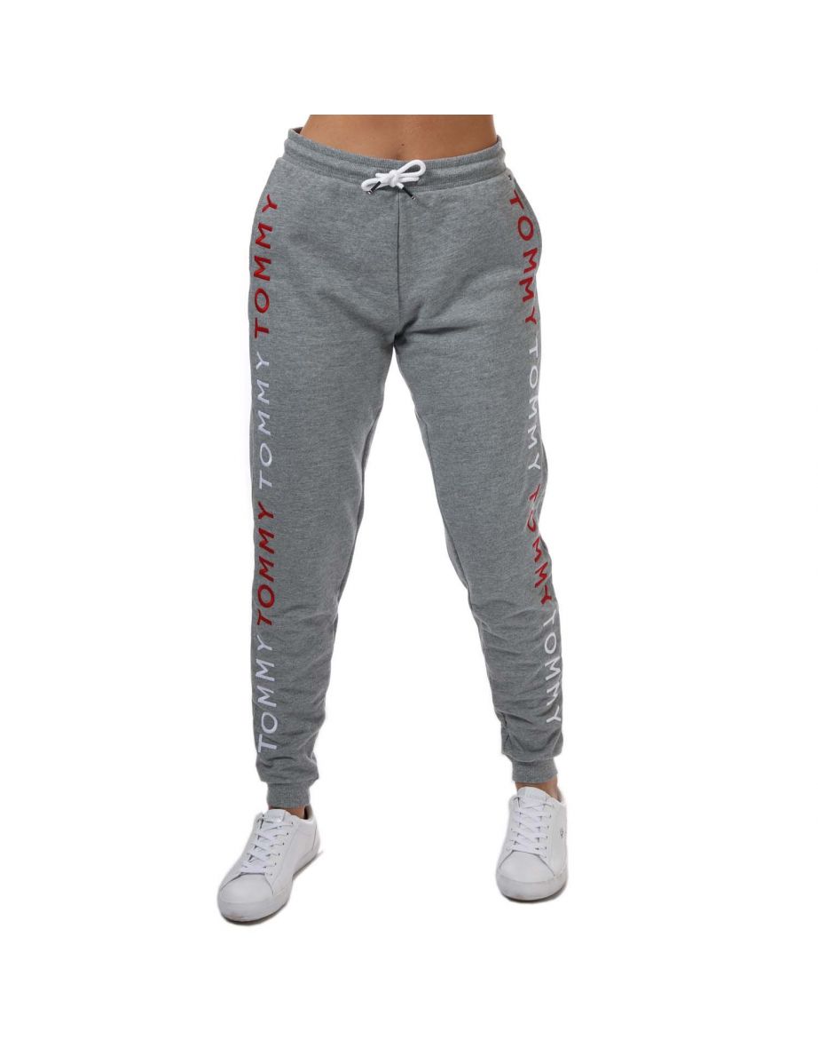 Joggers affusolati grigi da donna con ricamo del logo Tommy Hilfiger