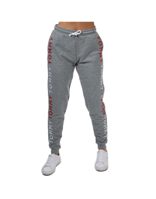 Joggers affusolati grigi da donna con ricamo del logo Tommy Hilfiger