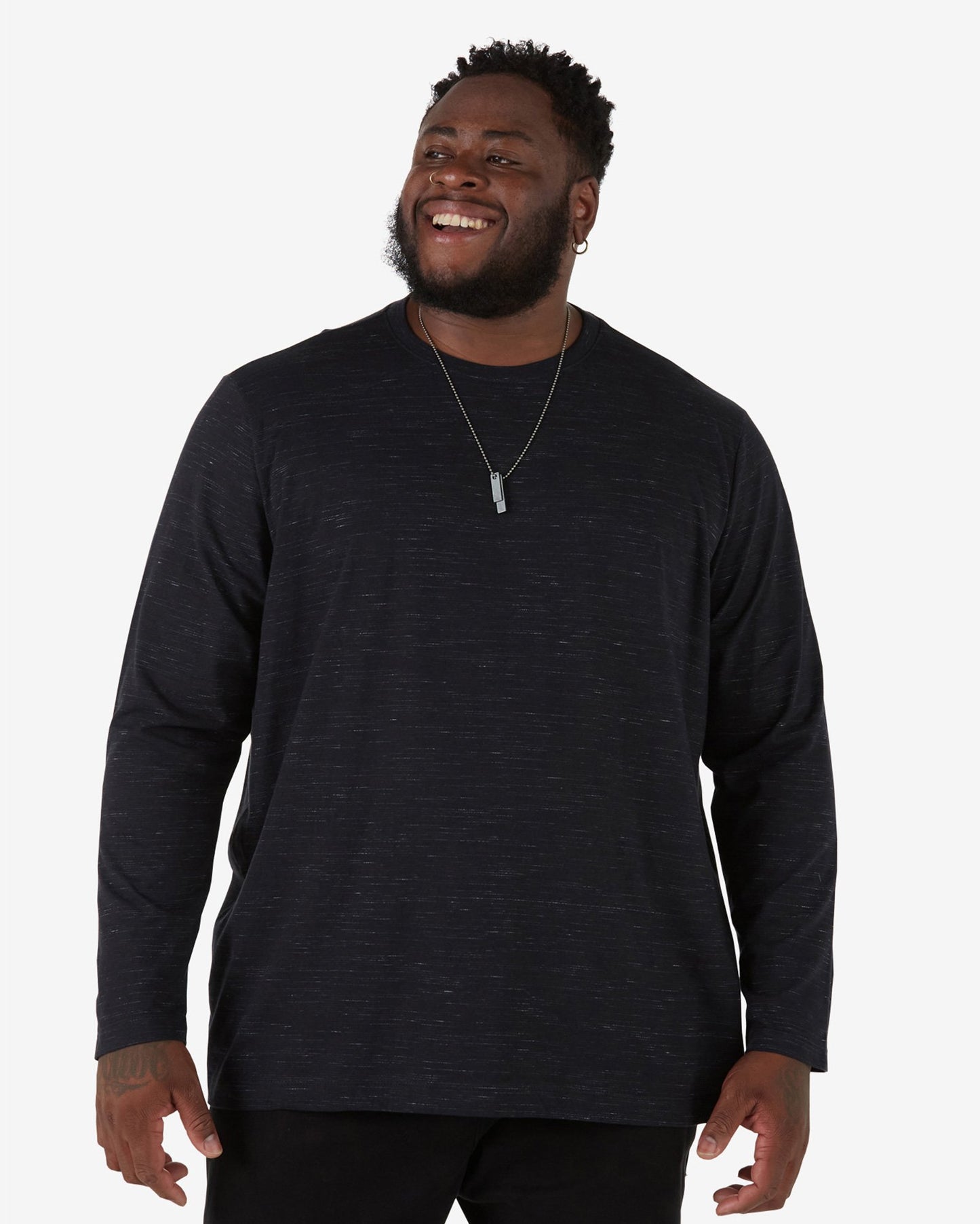 Camiseta masculina de algodão de mangas compridas para tamanhos grandes, em preto e cinza