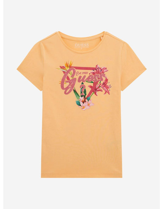 Camiseta Logo Floral Naranja Niña