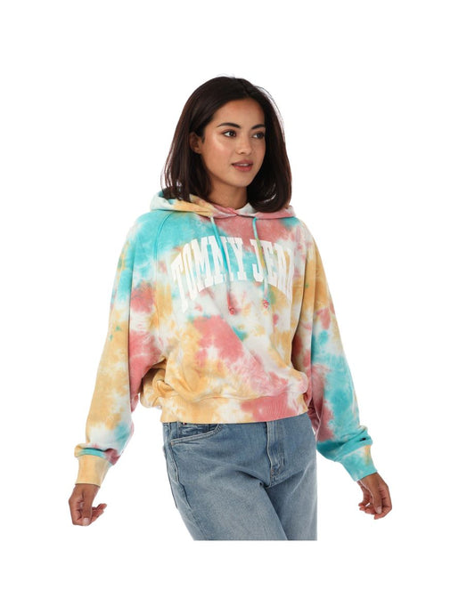 Felpa con cappuccio Tommy Hilfiger Tie-Dye Varsity Logo Boxy Donna