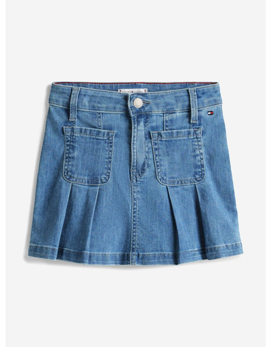 Tommy Hilfiger Gonna di jeans a pieghe da bambina - Blu