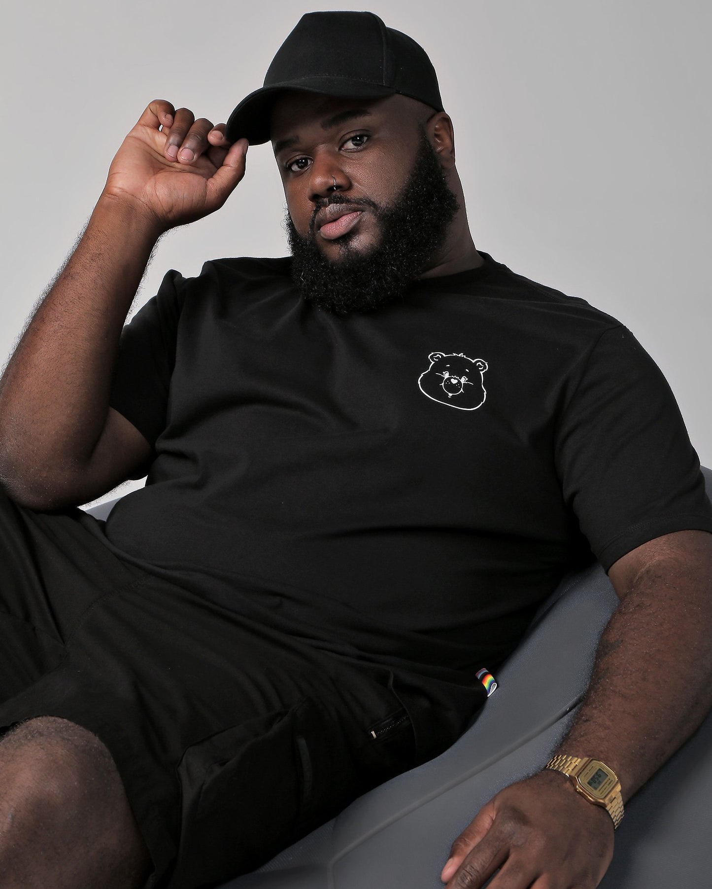 Maglietta a maniche corte Plus Size da uomo con stampa orsetti in nero