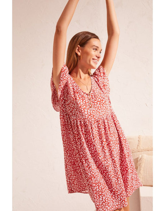 Vestido curto com estampa animal laranja