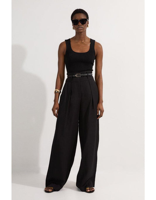 Pantaloni sartoriali Petite a gamba larga in viscosa e lino