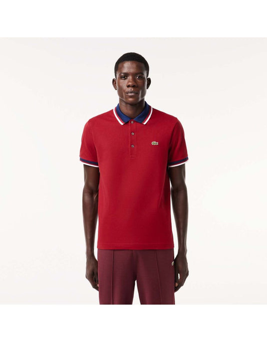 Camisa polo masculina Lacoste Regular Fit com gola contrastante em laranja