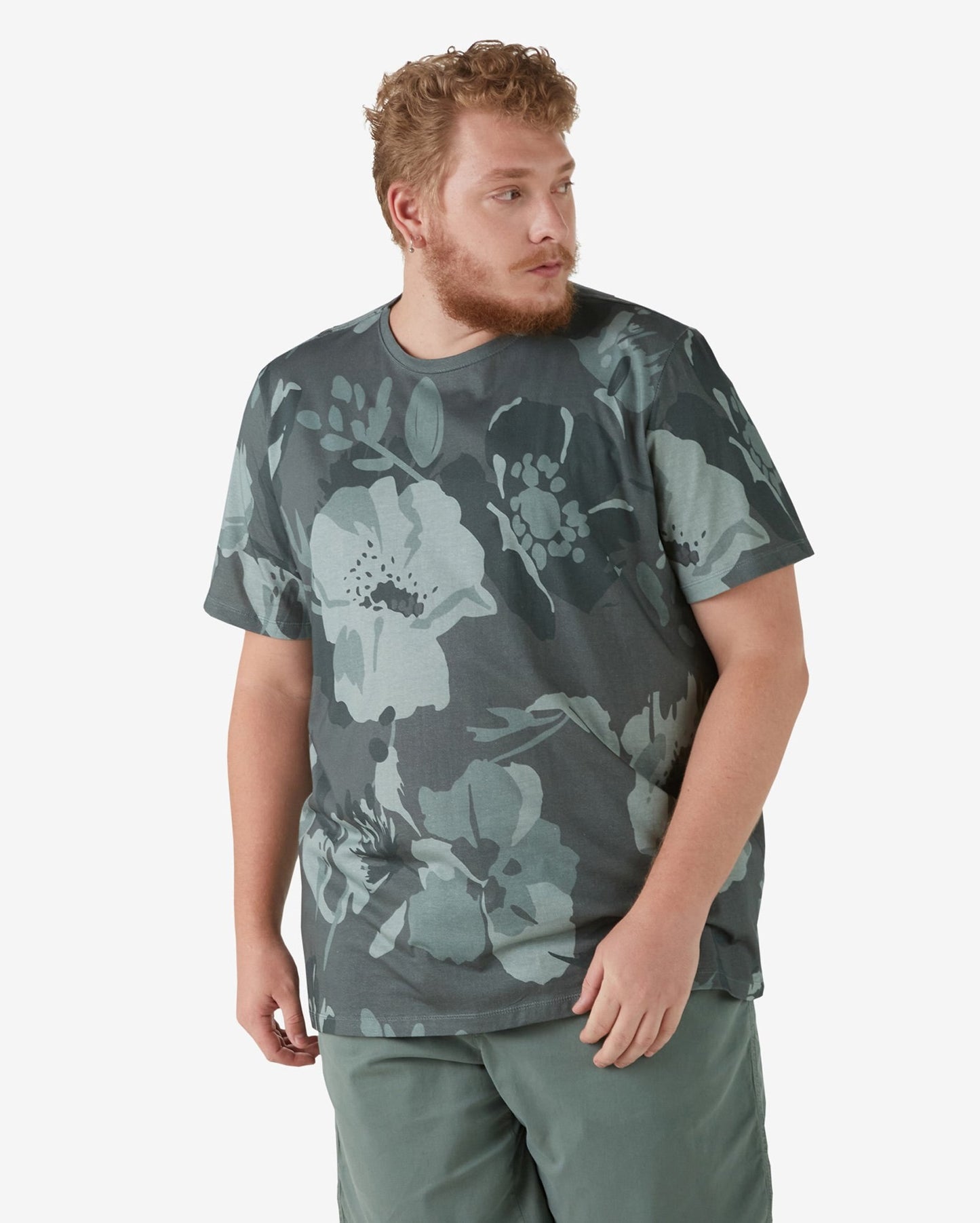 Maglietta a maniche corte floreale Plus Size da uomo in verde cenere