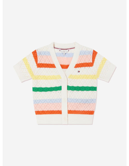Chaqueta de ganchillo a rayas multicolor para niña