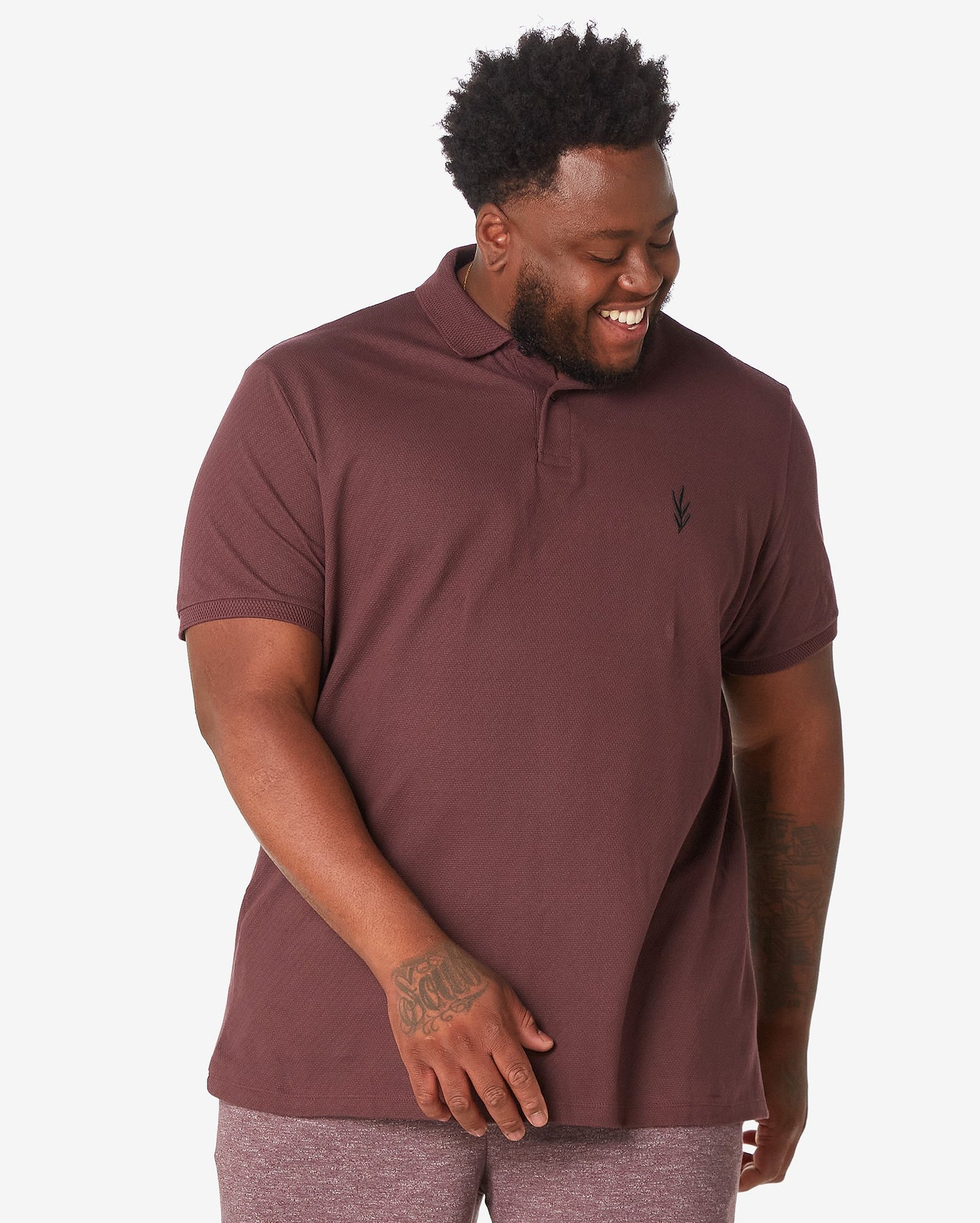 Camisa polo masculina plus size com textura de manga curta em roxo avermelhado - Allman by Riachuelo