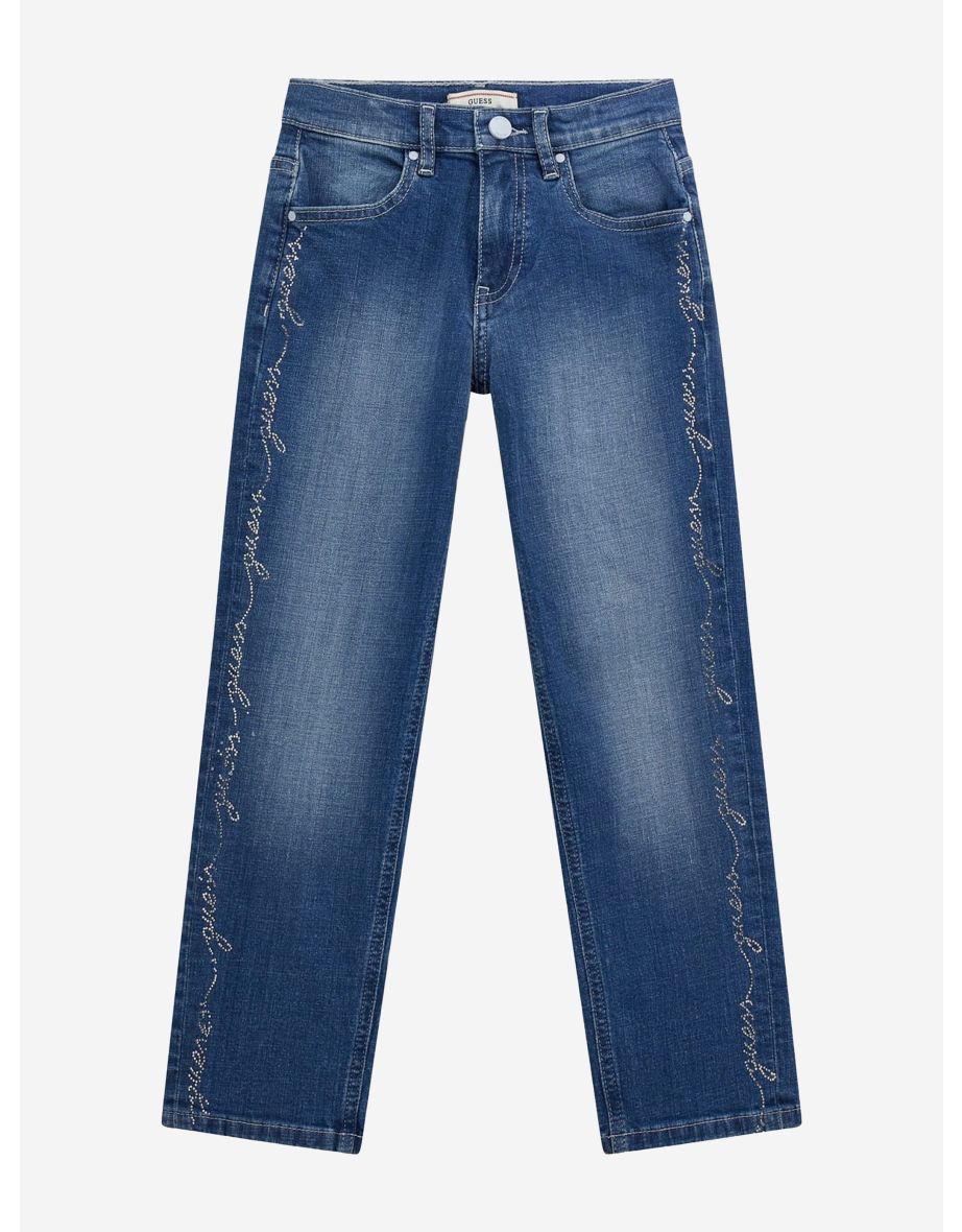 Jeans a zampa dritta in denim elasticizzato da bambina in blu