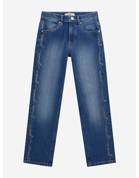 Jeans a zampa dritta in denim elasticizzato da bambina in blu