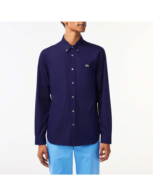 Camisa masculina Lacoste Slim Fit azul de algodão