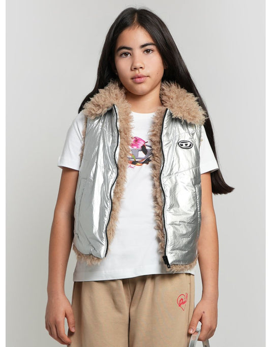 Chaleco metálico plateado para niñas Diesel