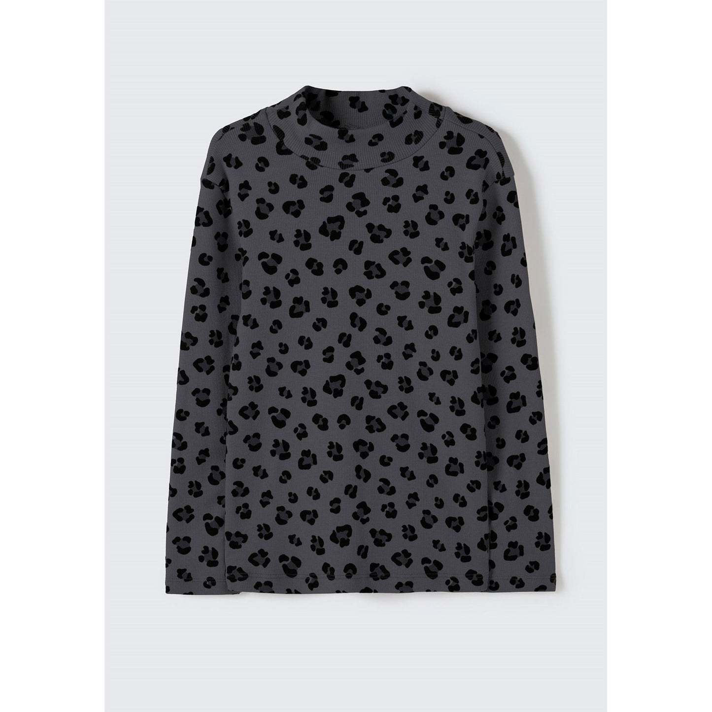 Camiseta de cuello alto acanalada de manga larga para niña con estampado de animales