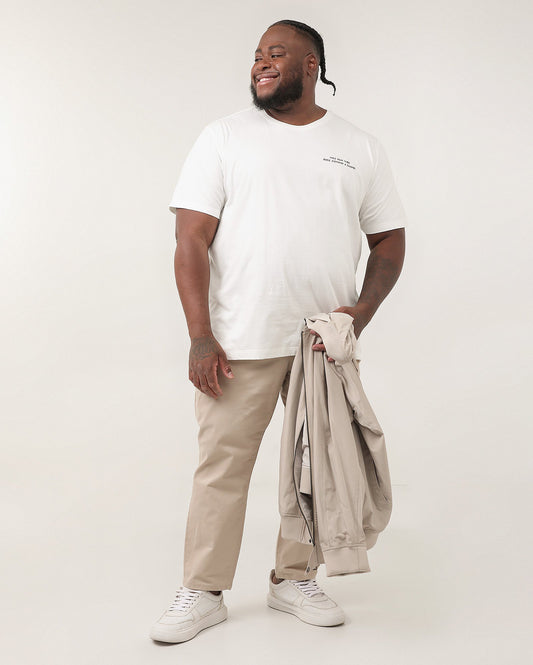 Calça masculina de sarja bege Slim Fit Plus Size com elástico na cintura - Pool Jeans